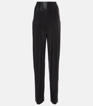 Pleated high-rise lamé wide-leg pants