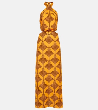 Printed halterneck cotton maxi dress