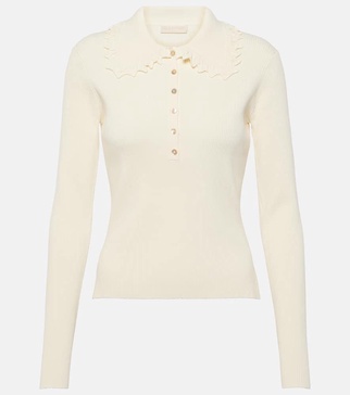 Liese ruffled ribbed-knit polo sweater