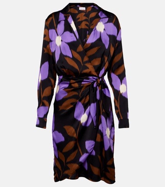 Printed satin wrap dress