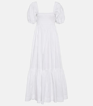 Smocked cotton poplin maxi dress