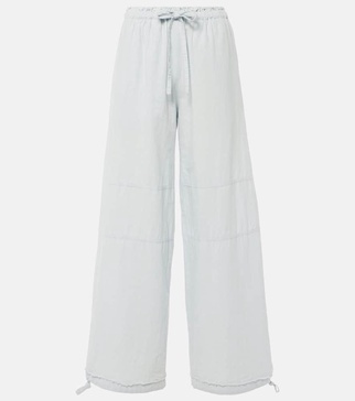 Mid-rise cotton and linen wide-leg pants