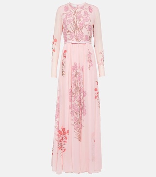 Floral silk georgette gown