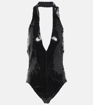 Sequined halterneck bodysuit