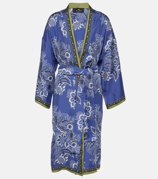 Printed silk twill robe