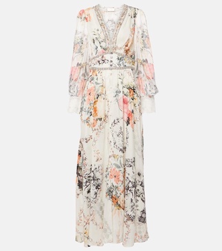 Floral linen and silk maxi dress