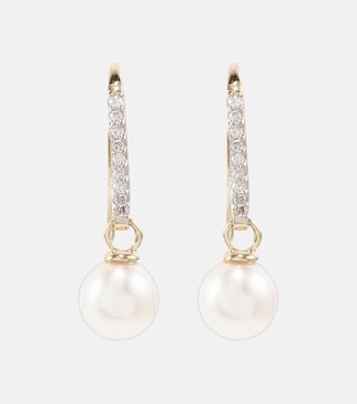 14kt gold drop earrings with diamonds and pearls