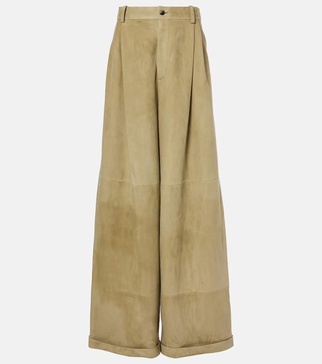 High-rise suede wide-leg pants