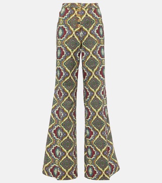 Printed high-rise wide-leg jeans