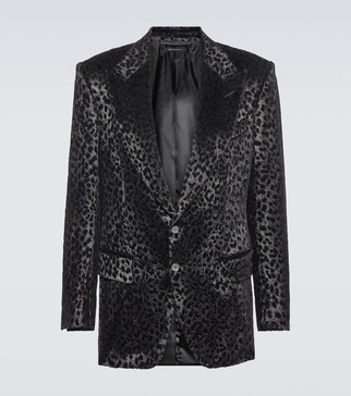 Leopard-print velvet blazer