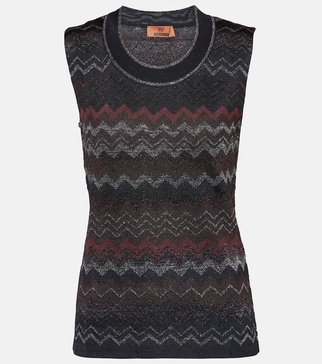 Zig Zag metallic knit tank top