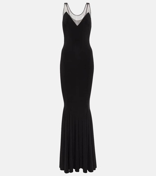 Mesh-trimmed racerback gown