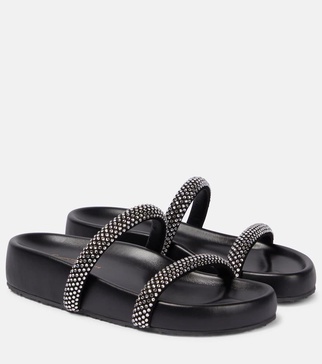 Embellished leather platform slides