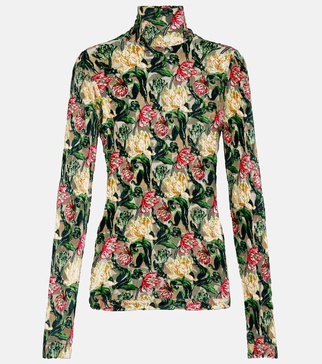 Floral crepe turtleneck top