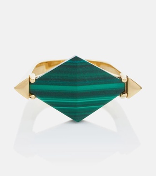 Deco Rombo 9kt gold ring with malachite