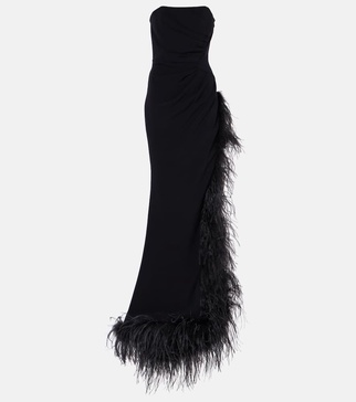 Feather-trimmed cady bustier gown