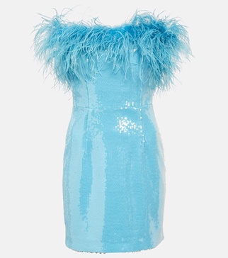 Nicolette feather-trimmed sequined minidress