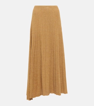 Ribbed-knit cotton-blend skirt