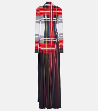 Tartan pleated crêpe jersey gown