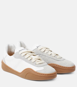 Suede-trimmed leather sneakers