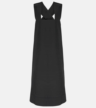 Border wool-blend faille midi dress