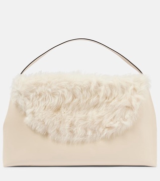 T-Lock Large shearling-trimmed shoulder bag