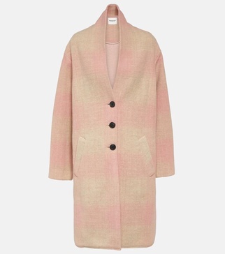 Checked wool-blend coat