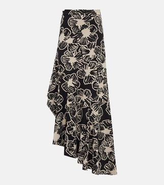 Asymmetric printed maxi skirt