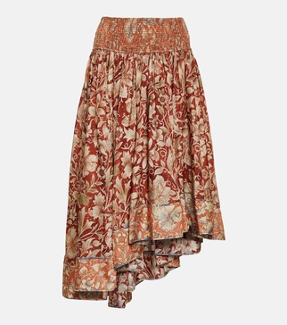 Chintz floral asymmetric silk midi skirt