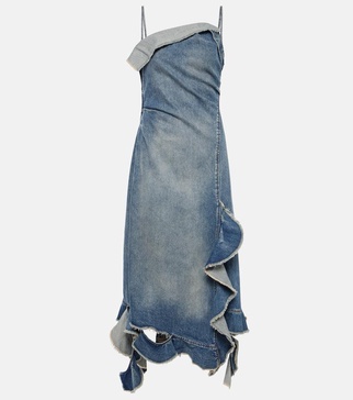 Delouise ruffled denim midi dress