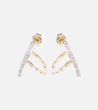 14kt Y-bar gold hoop earrings with diamonds