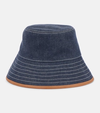 Zita leather-trimmed denim bucket hat