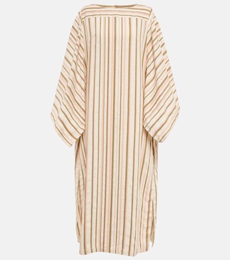 Striped linen-blend midi dress