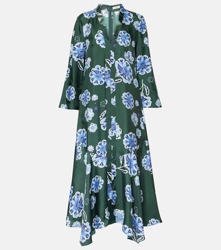 Big Garden floral silk twill midi dress