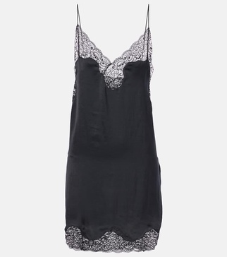 Lace-trimmed satin slip dress