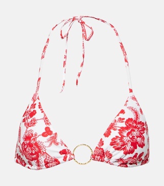 Miami ring-detail floral bikini top