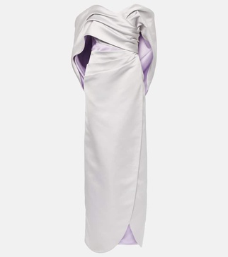 Off-shoulder draped satin gown