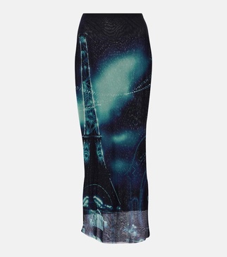 Printed mesh midi skirt