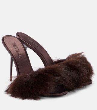 Lidia 105 faux fur and satin mules