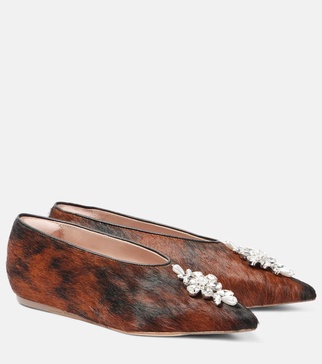 Embellished calf hair ballet flats