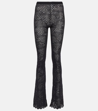 Embellished high-rise flared lace pants