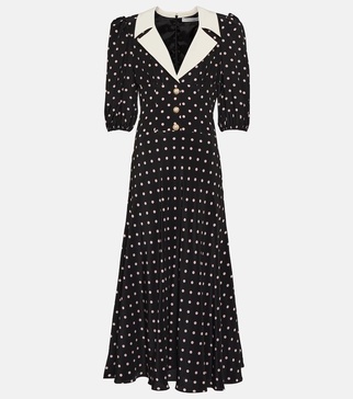 Polka-dot silk midi dress