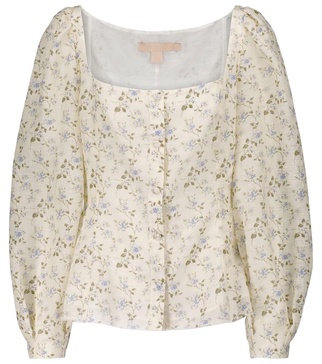 Floral linen-blend blouse