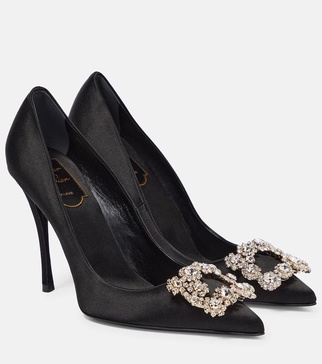 Flower Strass satin pumps