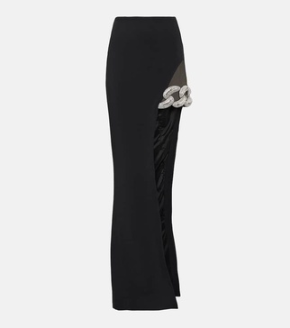 Asymmetric embellished maxi skirt