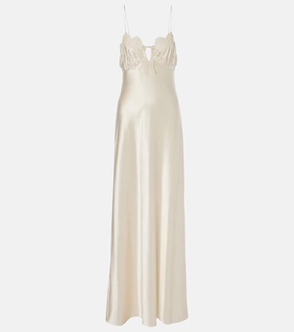 Lace-trimmed silk satin gown