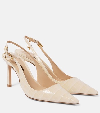 Angelina croc-effect leather slingback pumps