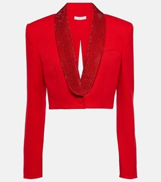 Crystal-embellished cropped wool blazer