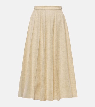 Fumiko wool, linen and silk midi skirt