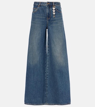 Embellished mid-rise wide-leg jeans